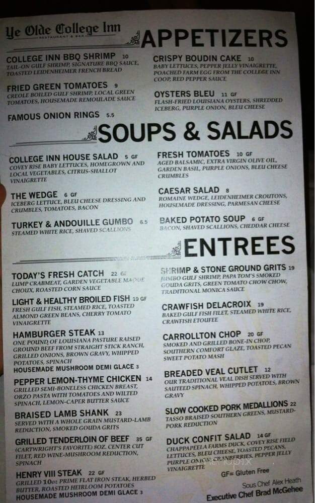 Ye Olde College Inn - New Orleans, LA menu_pic