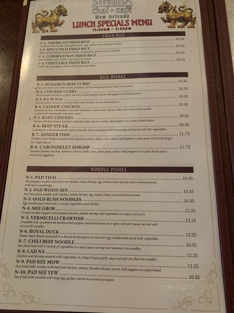 Singha Thai Cafe - New Orleans, LA menu_pic