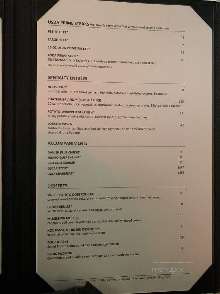Dickie Brennan's Steakhouse - New Orleans, LA menu_pic