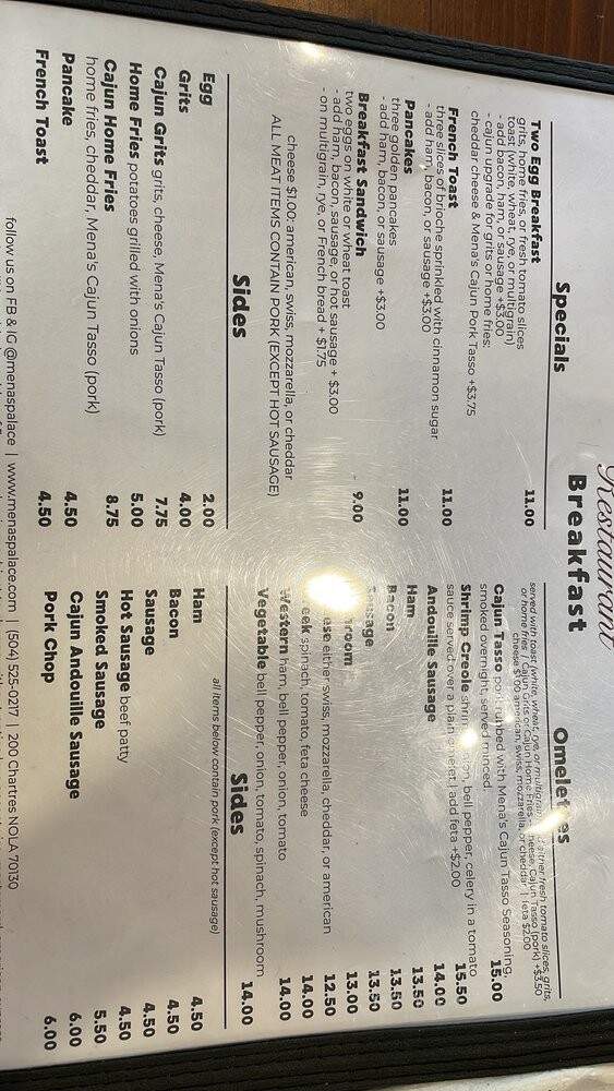 Mena's Palace - New Orleans, LA menu_pic