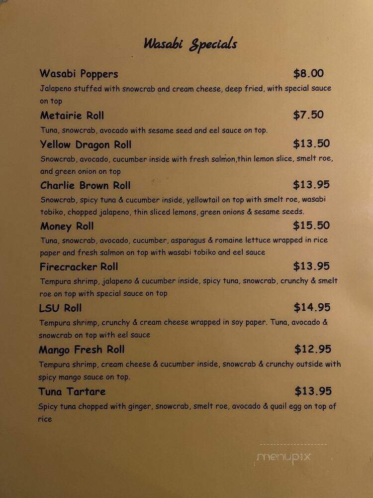 Wasabi Sushi & Bar - New Orleans, LA menu_pic