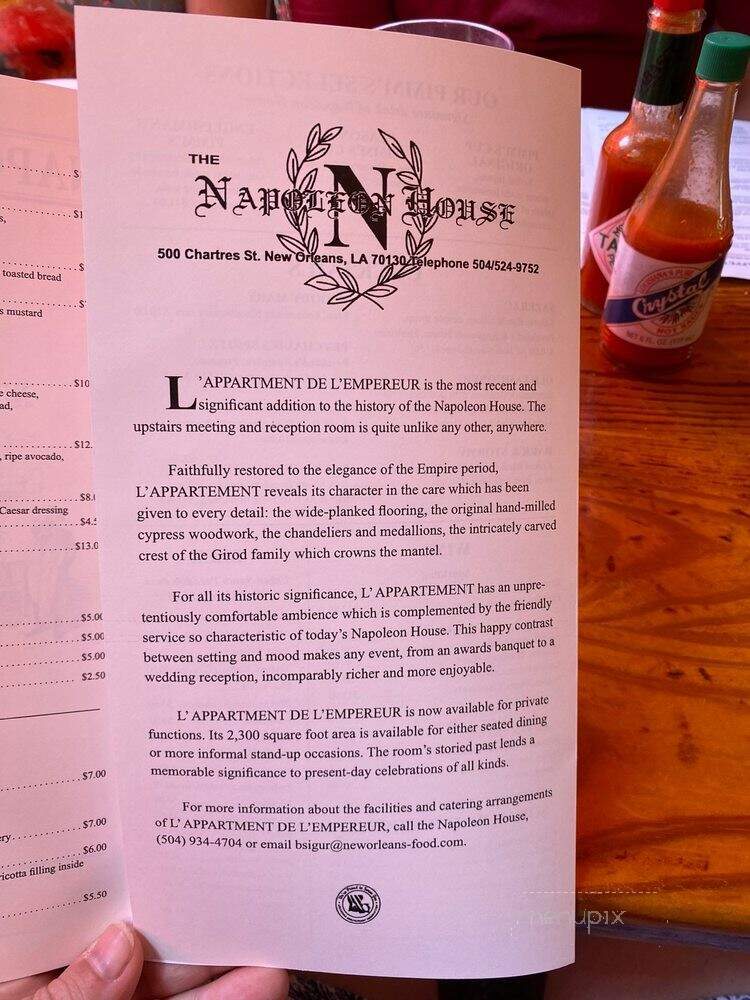 Napoleon House - New Orleans, LA menu_pic