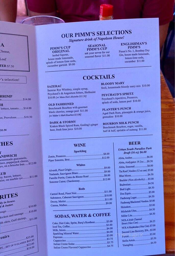 Napoleon House - New Orleans, LA menu_pic