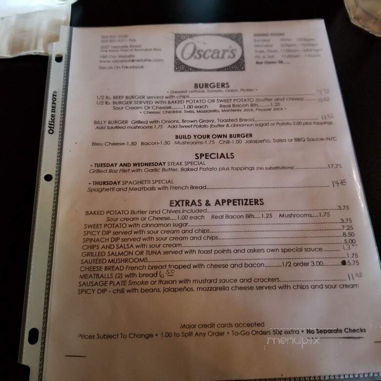 Oscar's - Metairie, LA menu_pic