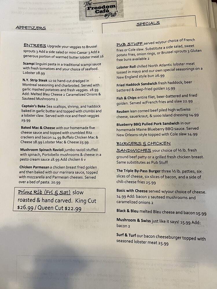 Freedom Cafe & Public House - Naples, ME menu_pic