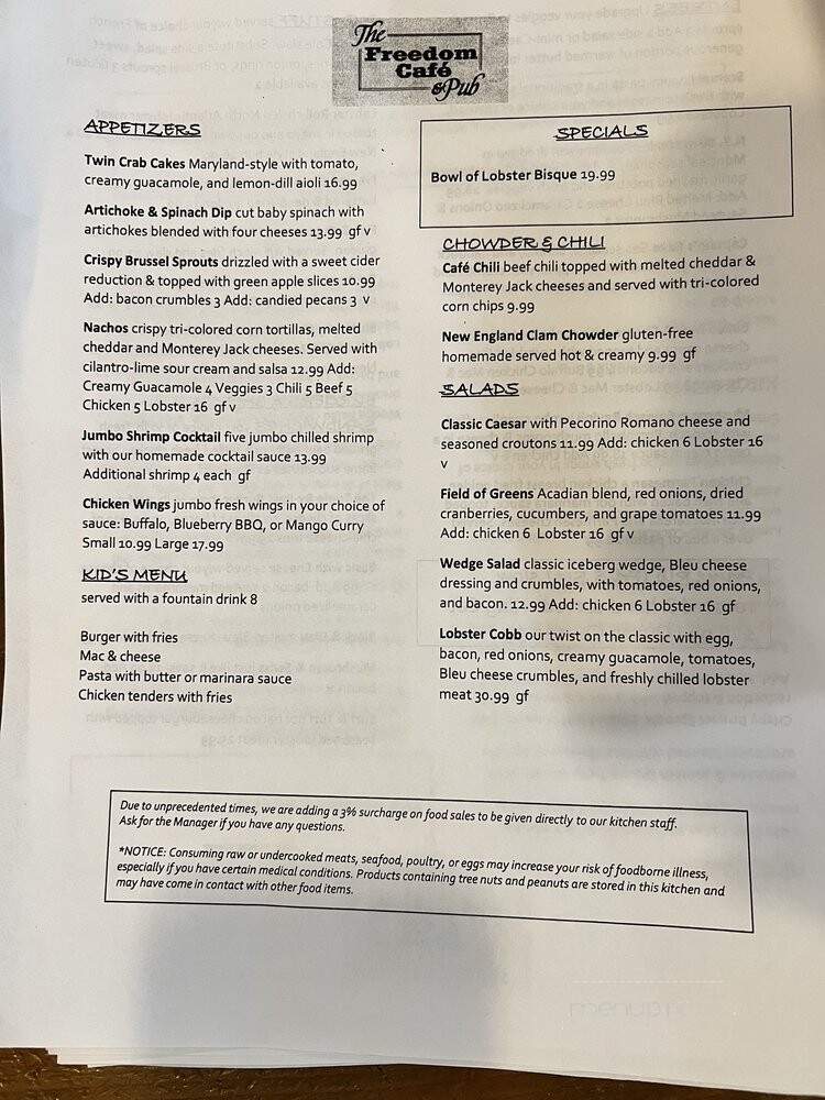 Freedom Cafe & Public House - Naples, ME menu_pic