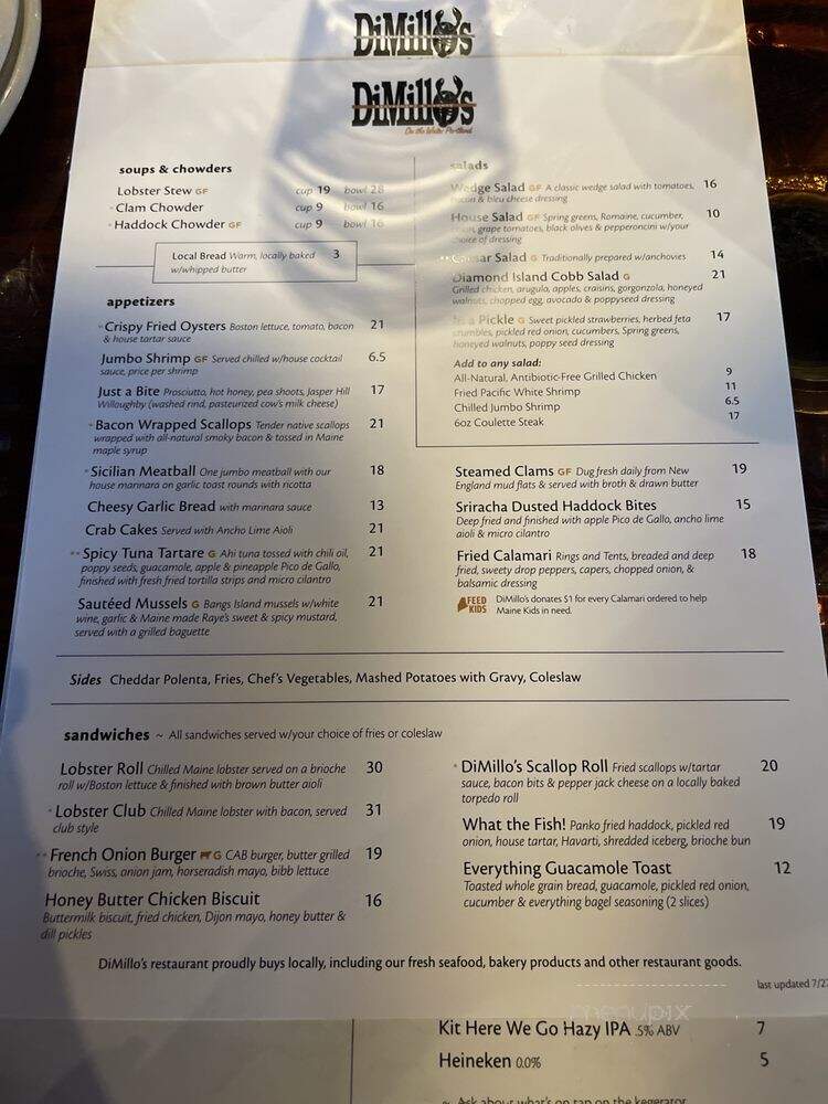 Di Millo's Floating Restaurant - Portland, ME menu_pic