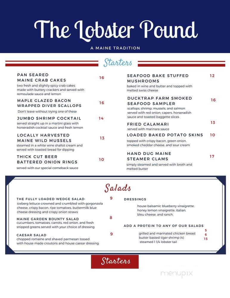 Lobster Pound Restaurant - Lincolnville, ME menu_pic