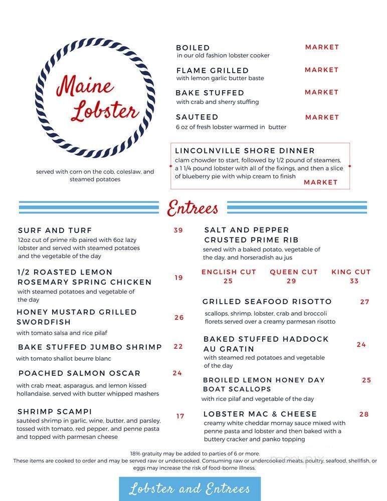 Lobster Pound Restaurant - Lincolnville, ME menu_pic