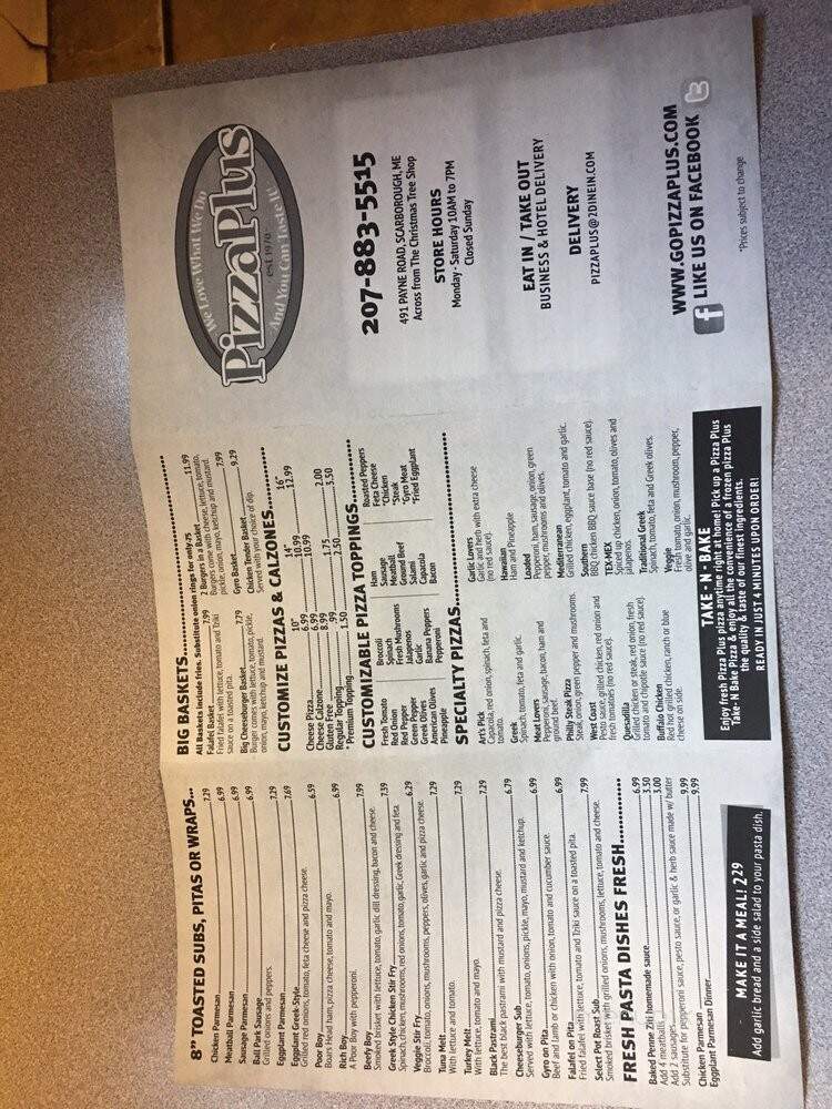 Pizza Plus - Scarborough, ME menu_pic
