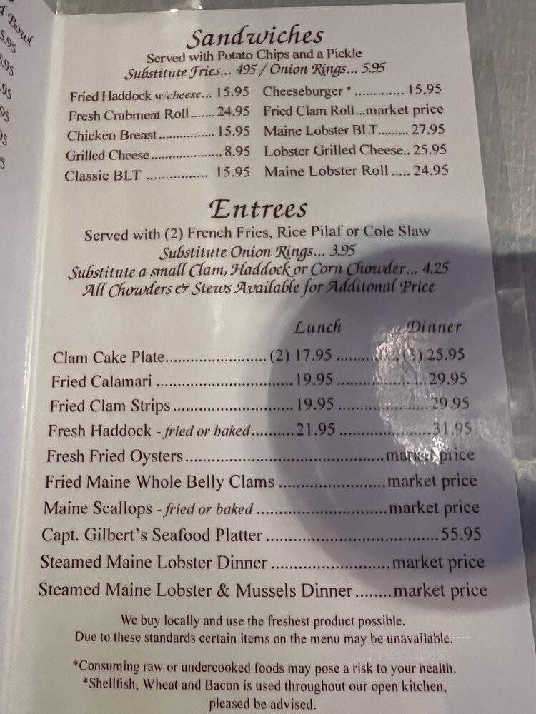 Gilbert's Chowder House - Portland, ME menu_pic
