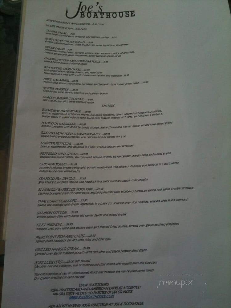 Joe's Boathouse - South Portland, ME menu_pic