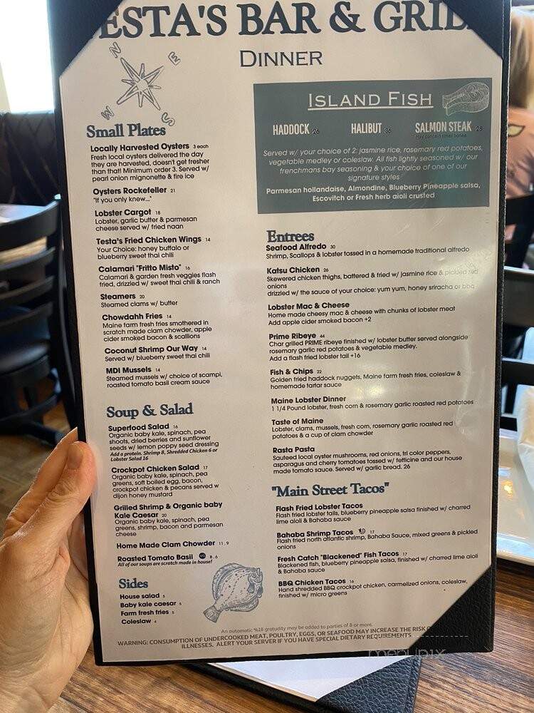 Testa's Restaurant - Bar Harbor, ME menu_pic