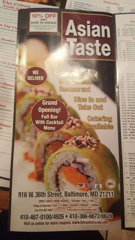 Asian Taste - Baltimore, MD menu_pic