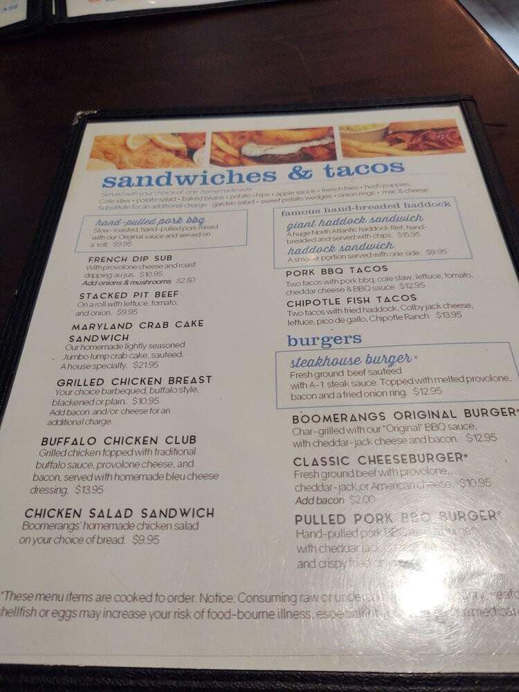 Bomerangs Original Ribs - Solomons, MD menu_pic