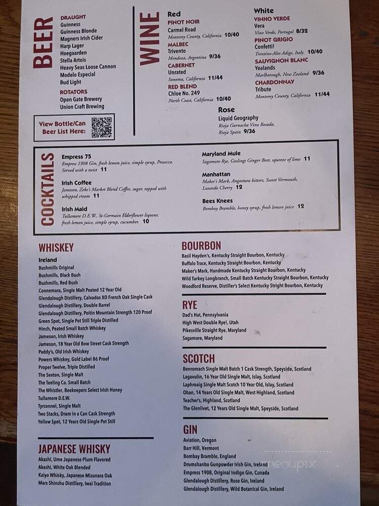 Bowman's Pub - Baltimore, MD menu_pic