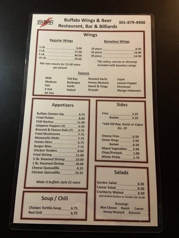 Buffalo Wings & Beer - Silver Spring, MD menu_pic