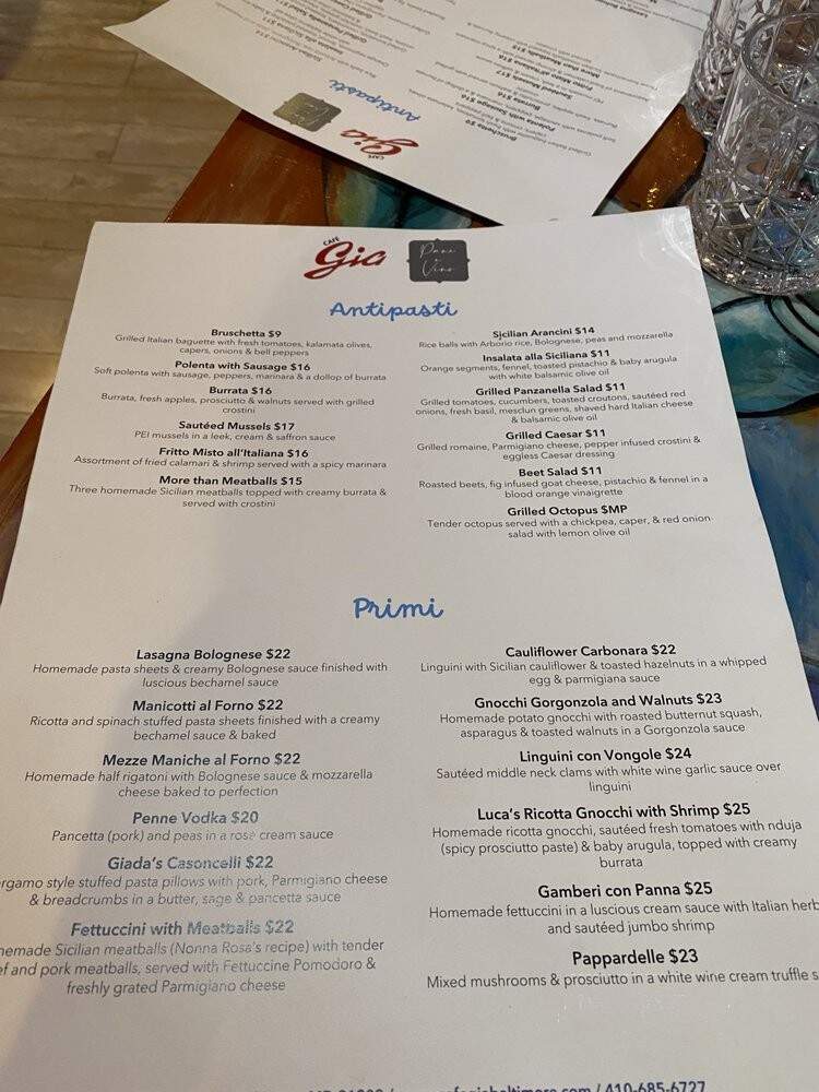 Cafe Gia's - Baltimore, MD menu_pic