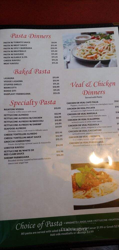 Cafe' Italia - Hagerstown, MD menu_pic