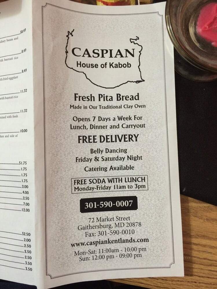 Caspian House Of Kabob - Gaithersburg, MD menu_pic