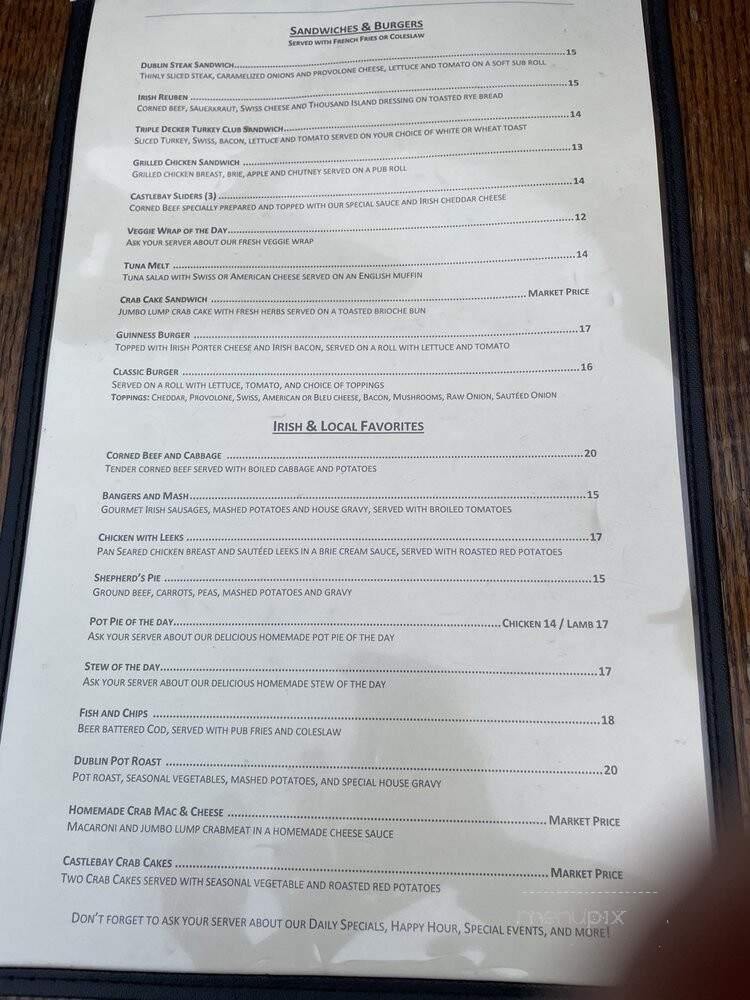 Castlebay Irish Pub - Annapolis, MD menu_pic