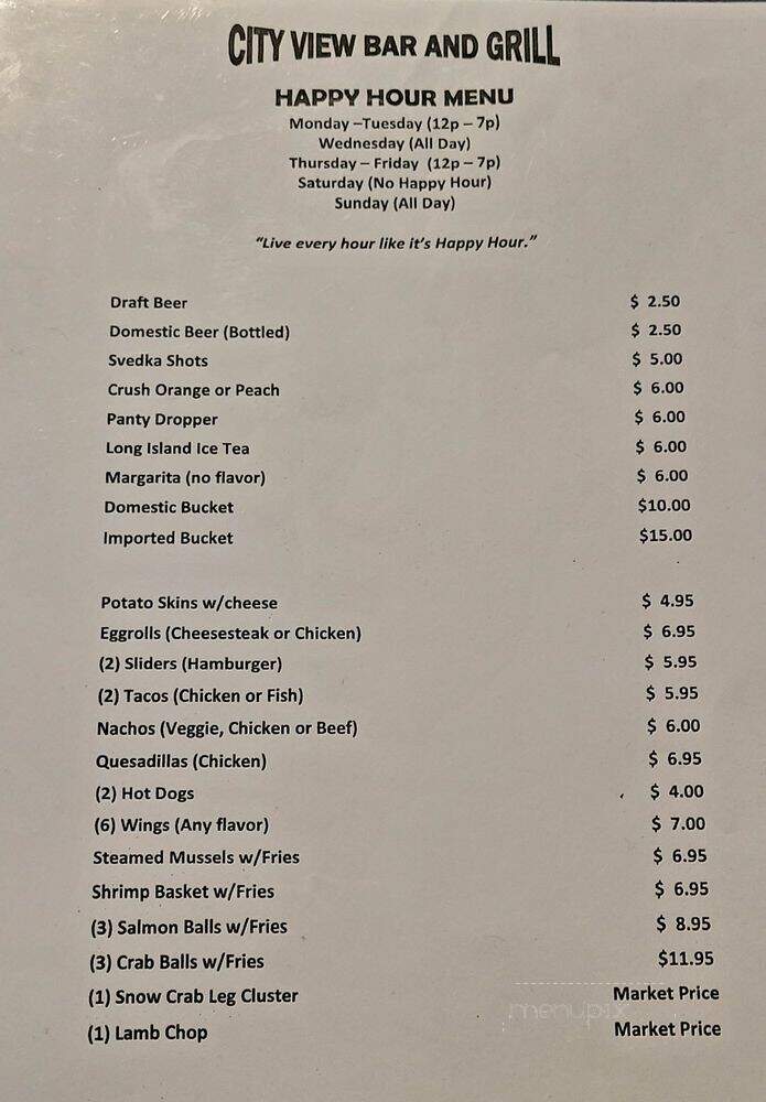 City View Bar & Grill - Gwynn Oak, MD menu_pic