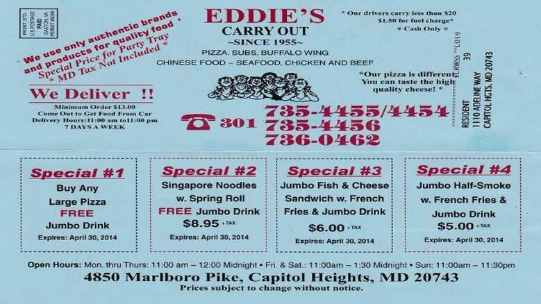 Eddies Carryout Restaurant - Capitol Heights, MD menu_pic