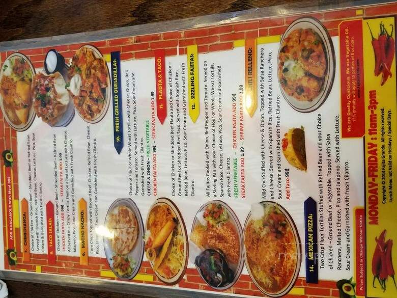 Fajita Grande - Frederick, MD menu_pic