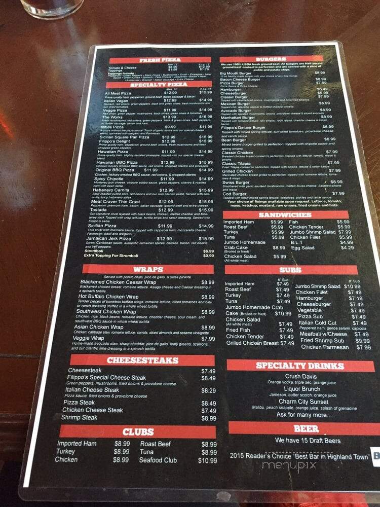 Filippo's Pizzeria - Baltimore, MD menu_pic