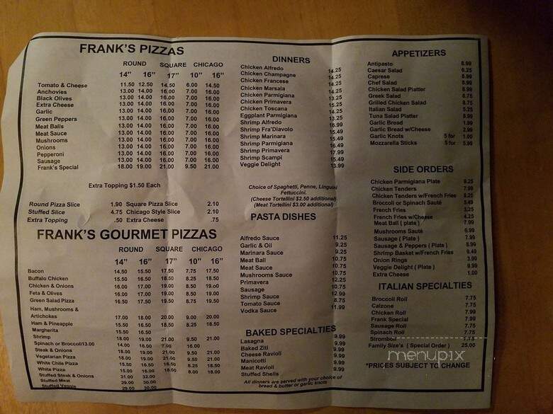 Franks Pizza - Sykesville, MD menu_pic
