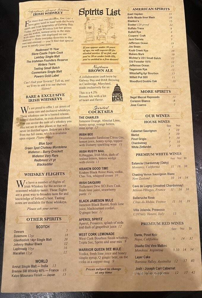 Galway Bay Irish Restaurant - Annapolis, MD menu_pic