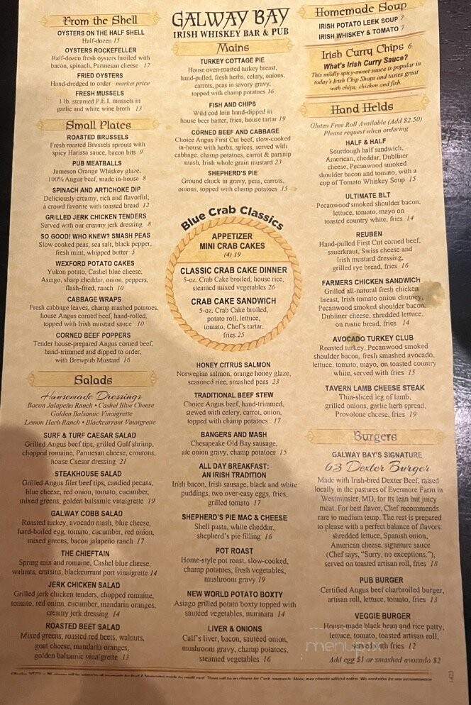 Galway Bay Irish Restaurant - Annapolis, MD menu_pic