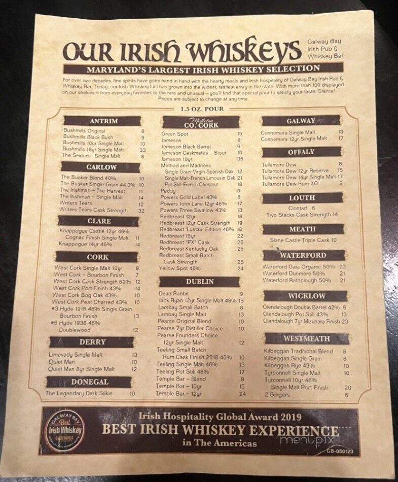 Galway Bay Irish Restaurant - Annapolis, MD menu_pic