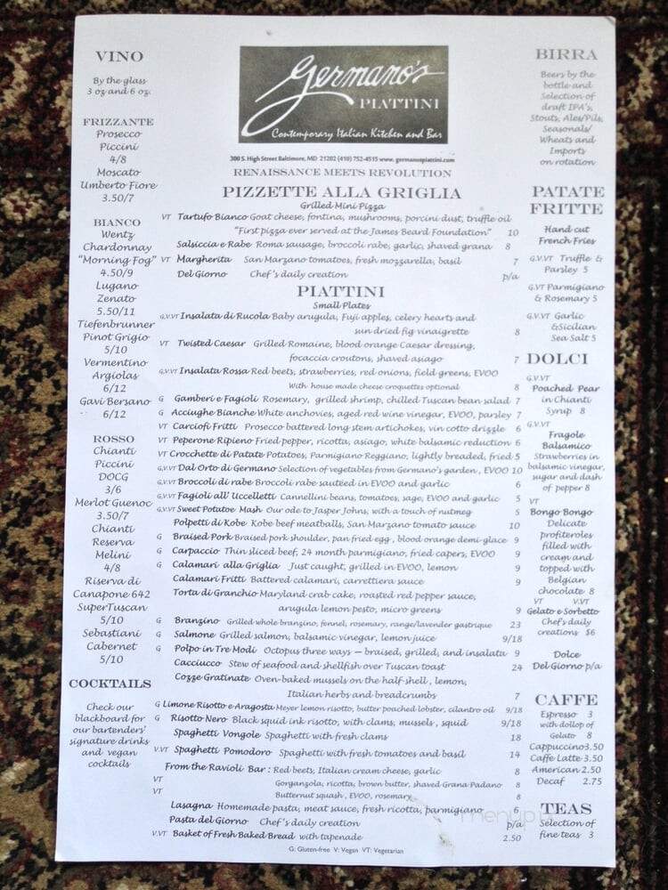 Germano's Trattoria - Baltimore, MD menu_pic