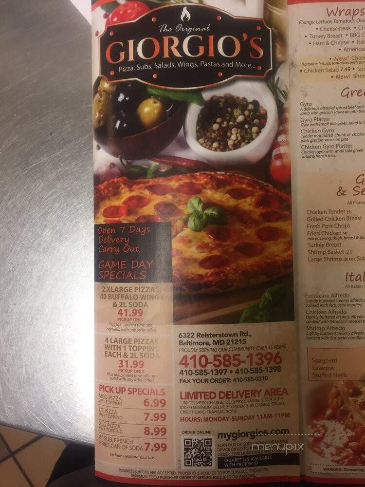 Giorgio's Restaurant - Baltimore, MD menu_pic