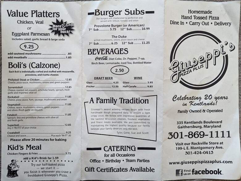 Giuseppi's Pizza Plus - Gaithersburg, MD menu_pic