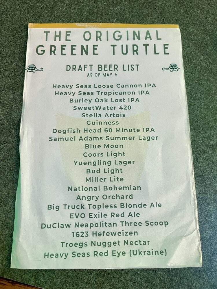 Greene Turtle - Ocean City, MD menu_pic