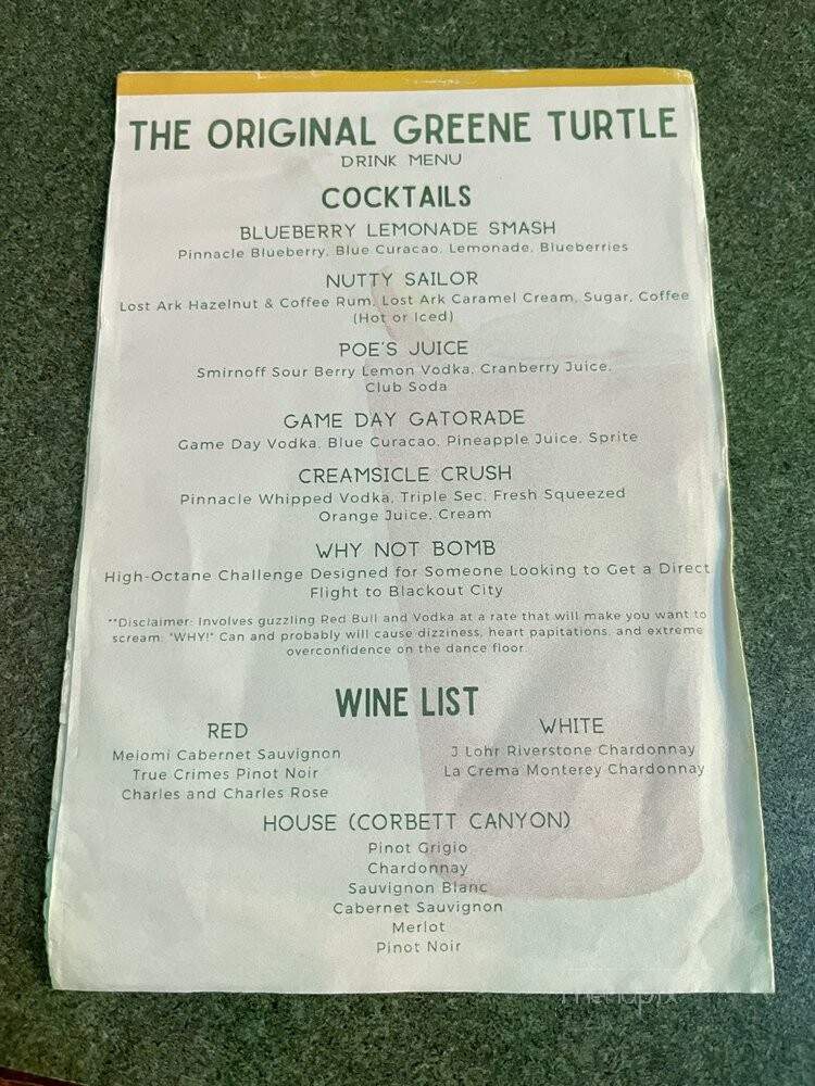 Greene Turtle - Ocean City, MD menu_pic