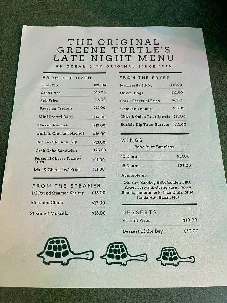 Greene Turtle - Ocean City, MD menu_pic