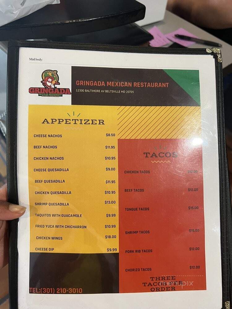 Gringada Mexican Restaurant - Beltsville, MD menu_pic