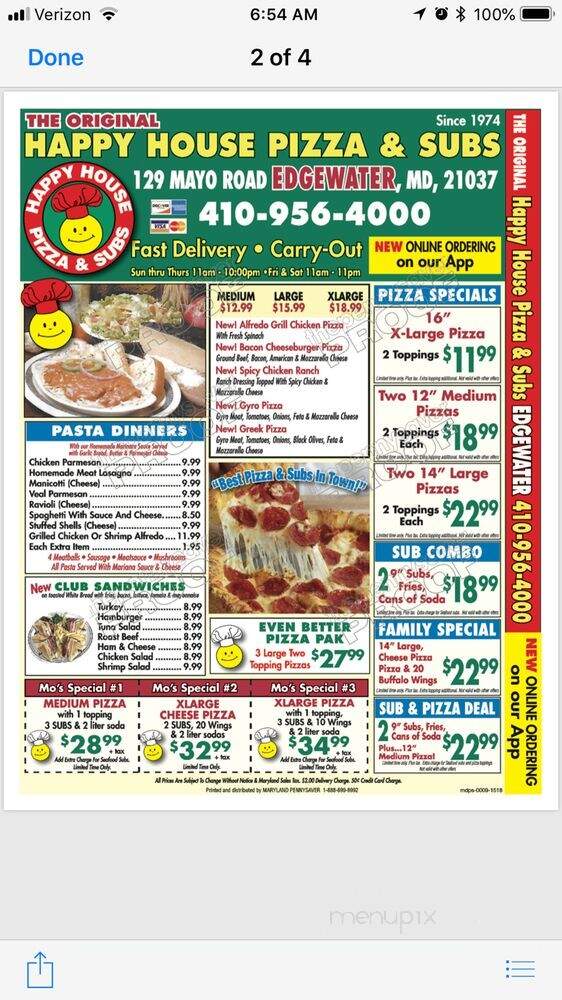 Happy House Pizza & Subs - Edgewater, MD menu_pic