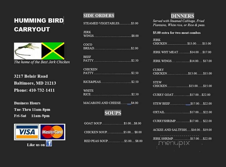 Hummingbird Carryout - Baltimore, MD menu_pic