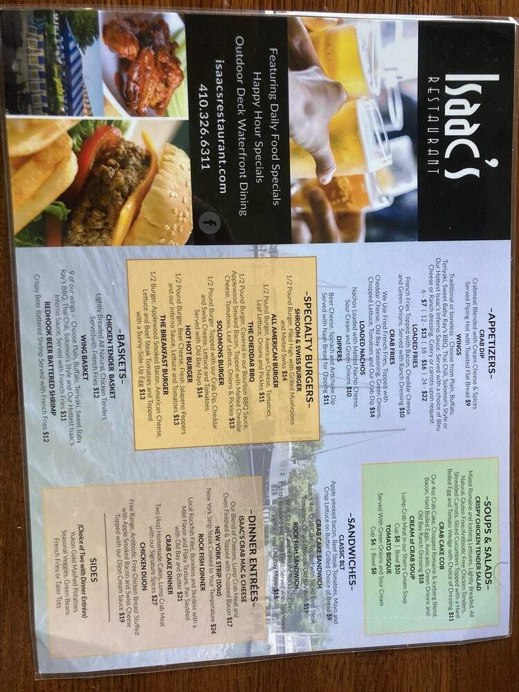Isaccs Restaurant - Solomons, MD menu_pic
