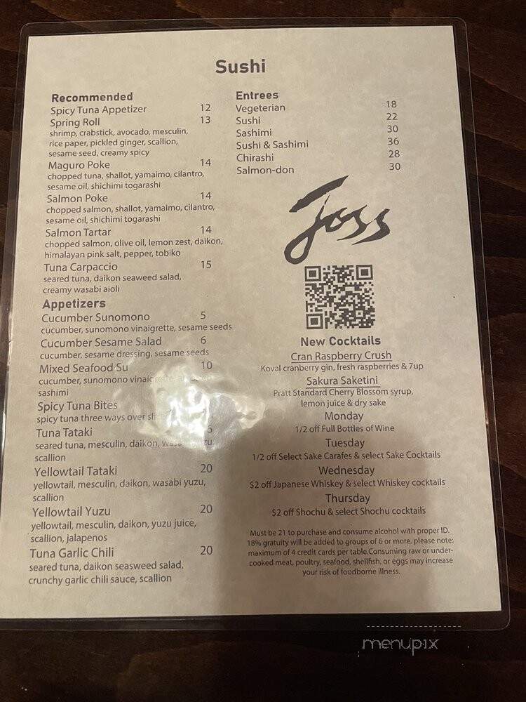 Joss Cafe & Sushi Bar - Annapolis, MD menu_pic