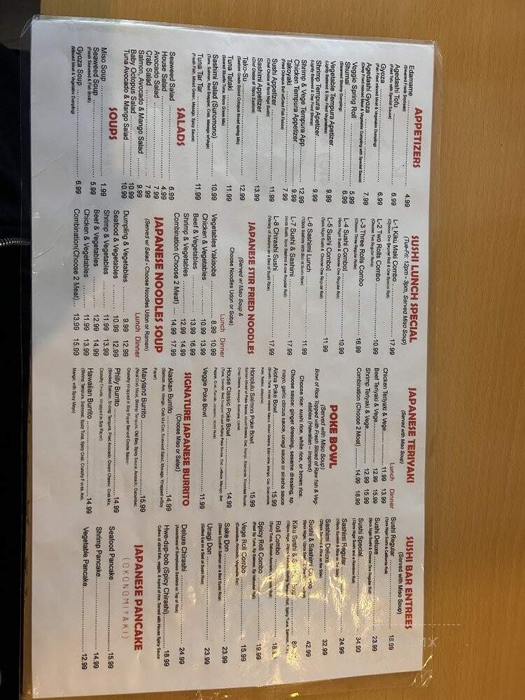 Kiku Sushi Restaurant - Baltimore, MD menu_pic