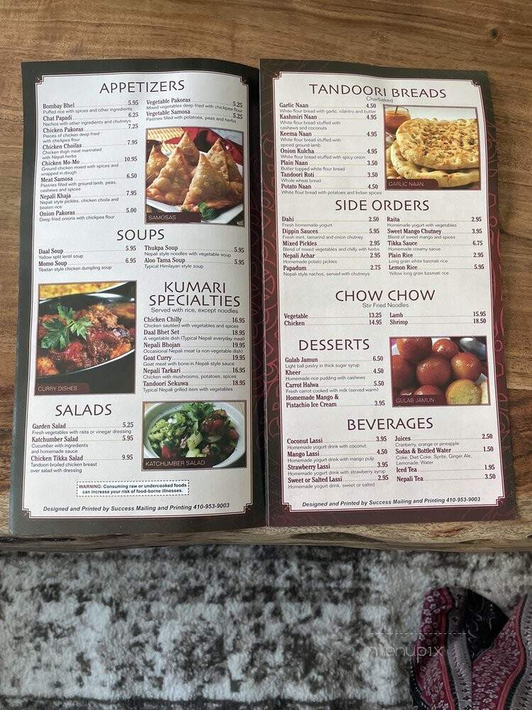 Kumari Restaurant - Baltimore, MD menu_pic