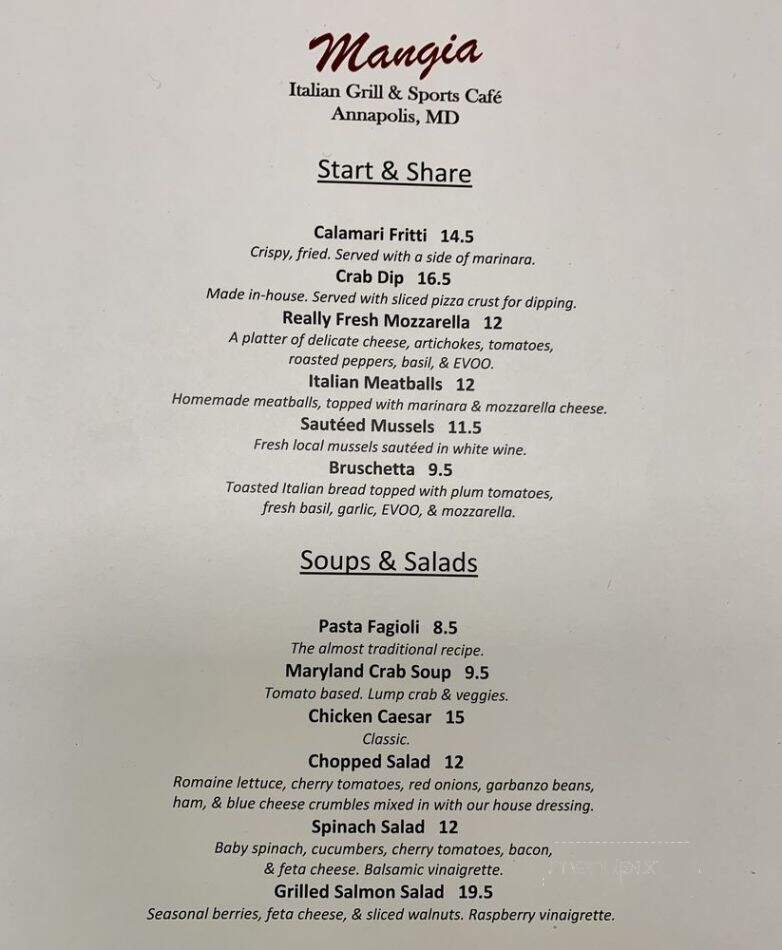 Mangia Italian Grill & Sports - Annapolis, MD menu_pic