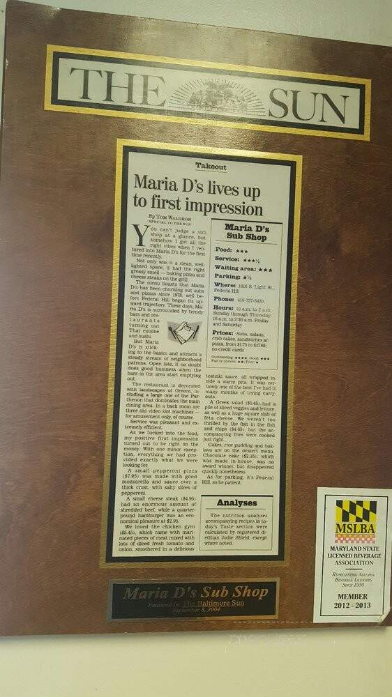Maria D's - Baltimore, MD menu_pic