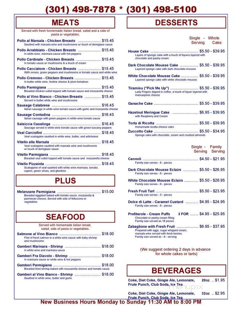 Pasta Plus Restaurant - Laurel, MD menu_pic
