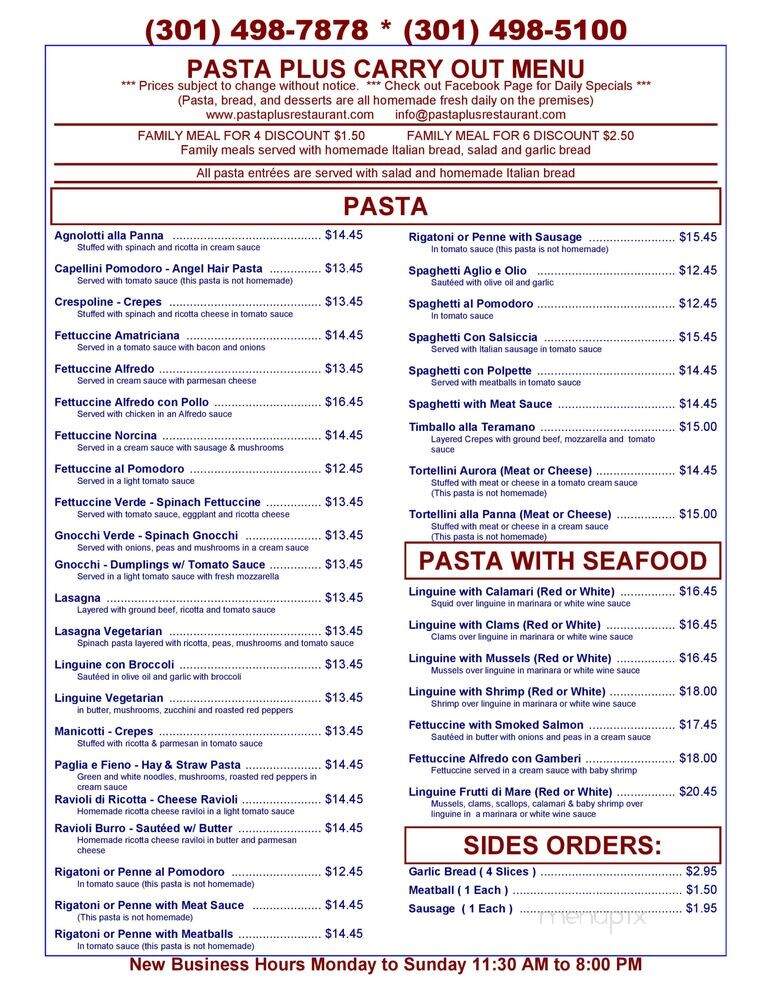 Pasta Plus Restaurant - Laurel, MD